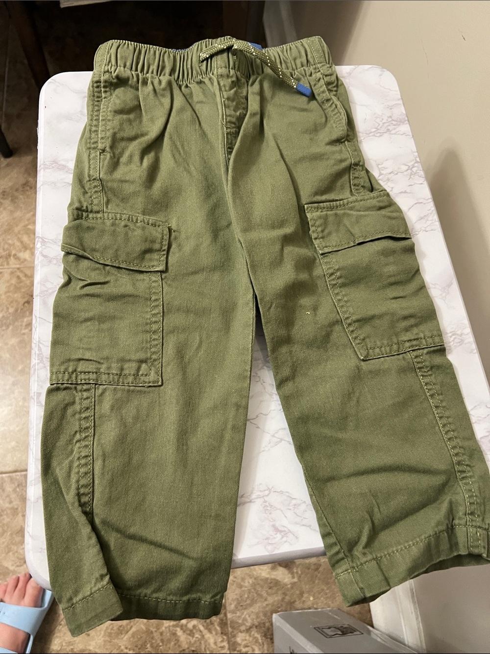 H&M Olive Green Men's Drawstring Pants with Blue Stitching